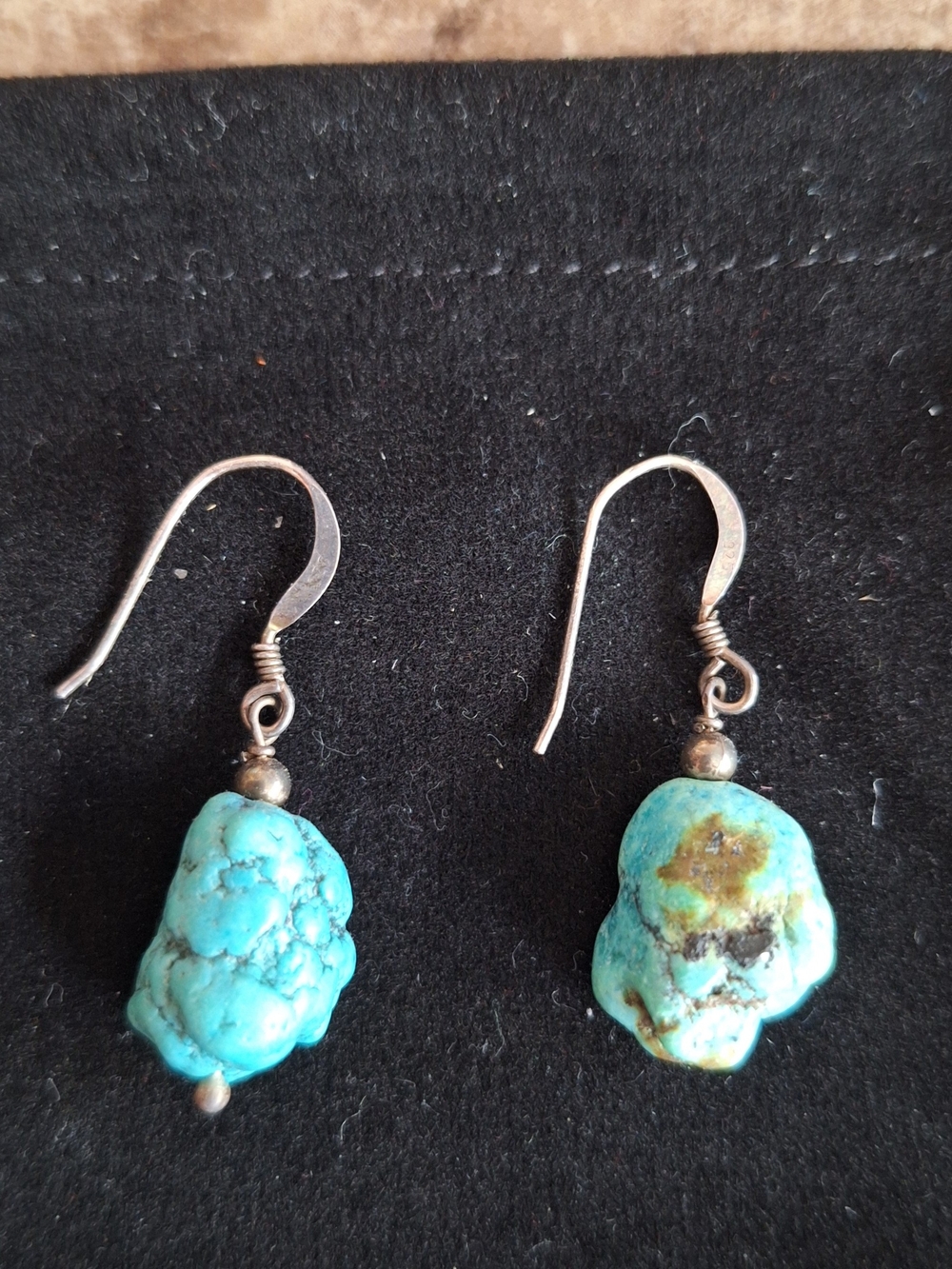 Turquoise Nugget Dangle Earrings - Blue Turquoise